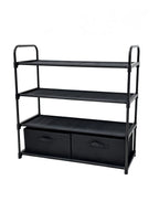 4 Shelf Closet Storage Organizer for Clothes with 2 Fabric Bins, Black, Metal Frame