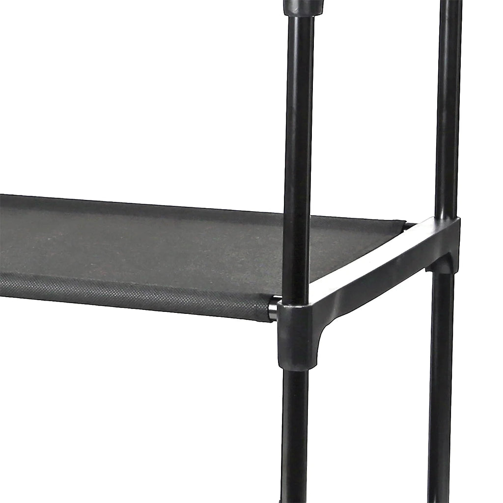 4 Shelf Closet Storage Organizer for Clothes with 2 Fabric Bins, Black, Metal Frame