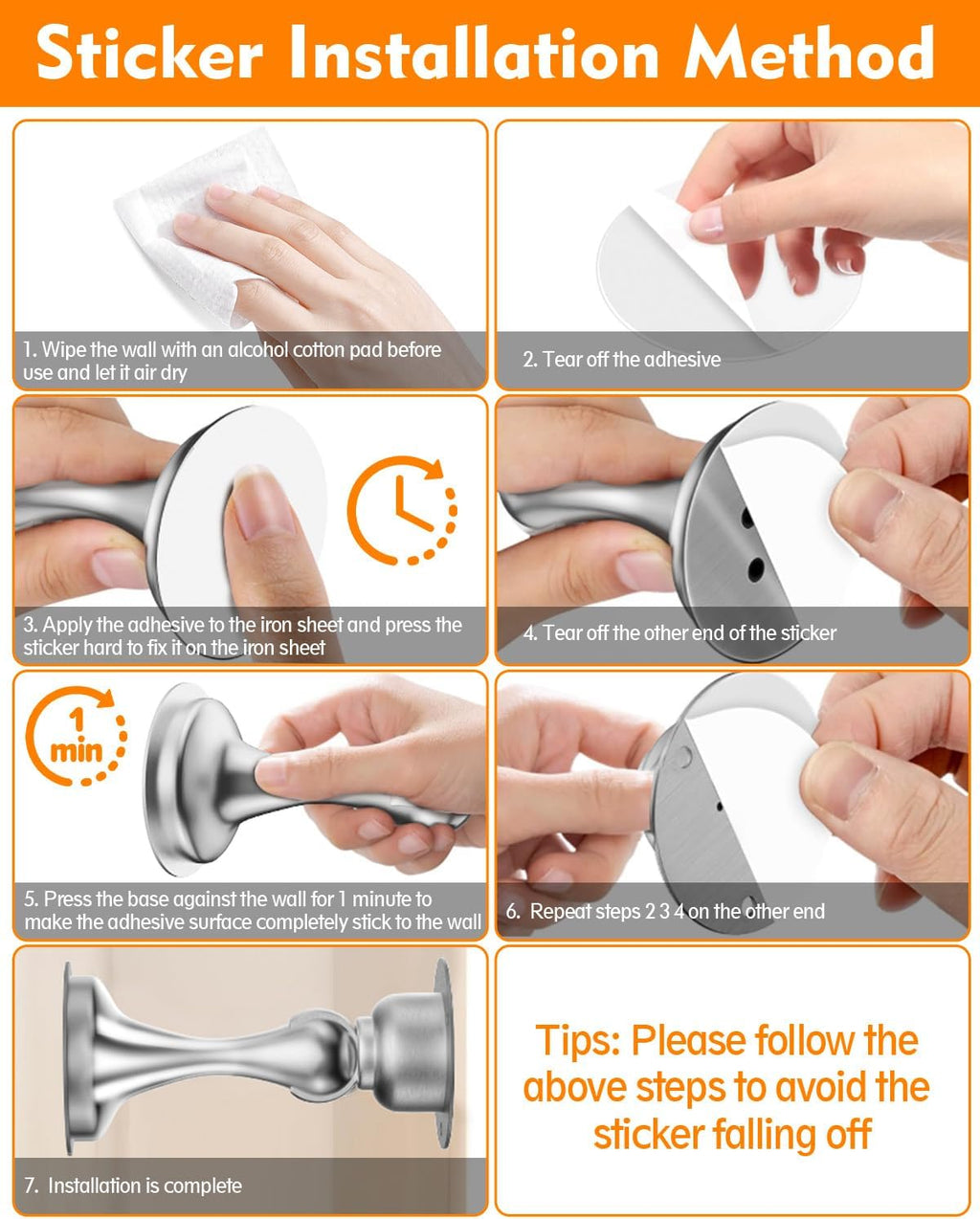 Door Stoppers Magnetic Door Catch, Stainless Steel Magnetic Door Stop 2 Pack, Double-Sided Adhesive Tape, No Drilling, Screws for Stronger Mount, Holder Your Door Open for Wide Doors
