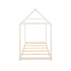 Wood Twin Size Kids House Bed Frame,Montessori Floor Bed for Toddler,White