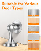 Door Stoppers Magnetic Door Catch, Stainless Steel Magnetic Door Stop 2 Pack, Double-Sided Adhesive Tape, No Drilling, Screws for Stronger Mount, Holder Your Door Open for Wide Doors