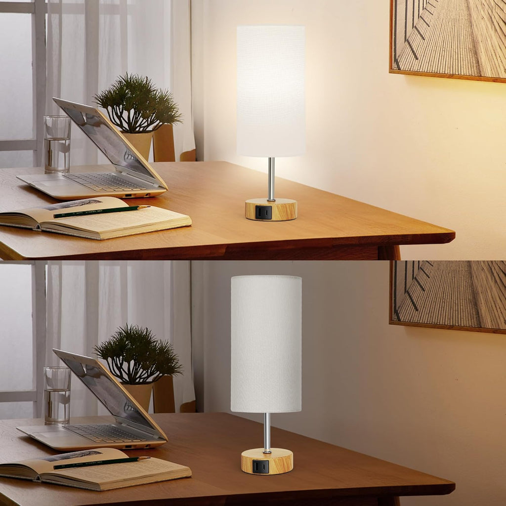 12.8" Touch Control Table Lamp, 3-Way Dimmable Small Bedside Nightstand Lamp with 2 USB Ports, Modern Table Lamp with 5000K Daylight LED Bulb for Living Room (2 Pack)