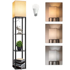 63" Shelf Floor Lamps with Shelves for Living Room Bedroom Office  Wood Modern Standing Lamps Black