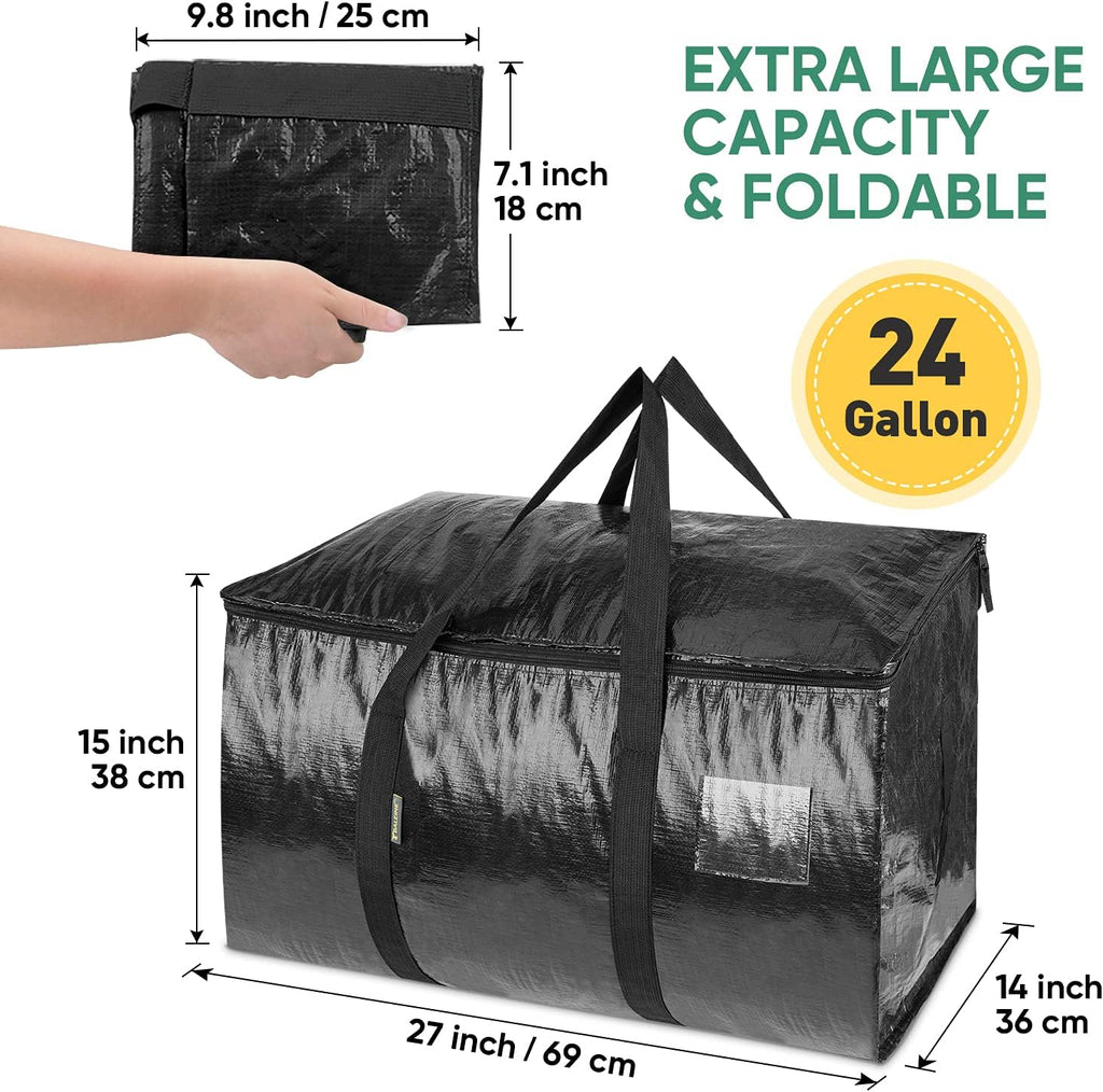 8-Pack Oversized Moving Bags with Reinforced Handles, Heavy-Duty Storage Tote for Clothes, Moving Supplies (Black, 8-Pack)