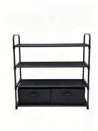 4 Shelf Closet Storage Organizer for Clothes with 2 Fabric Bins, Black, Metal Frame