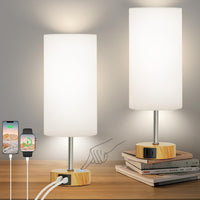 12.8" Touch Control Table Lamp, 3-Way Dimmable Small Bedside Nightstand Lamp with 2 USB Ports, Modern Table Lamp with 5000K Daylight LED Bulb for Living Room (2 Pack)