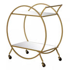 30 In. H Gold Rolling 2 Mirrored Shelves Bar Cart with Wheels and Handle