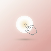 Abstract icon of a hand tapping a glowing light on a soft pink background.